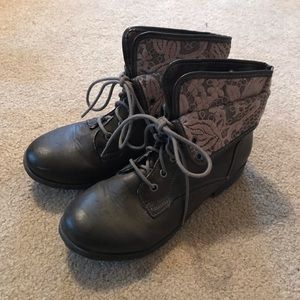 Brown and Cream Lace Booties